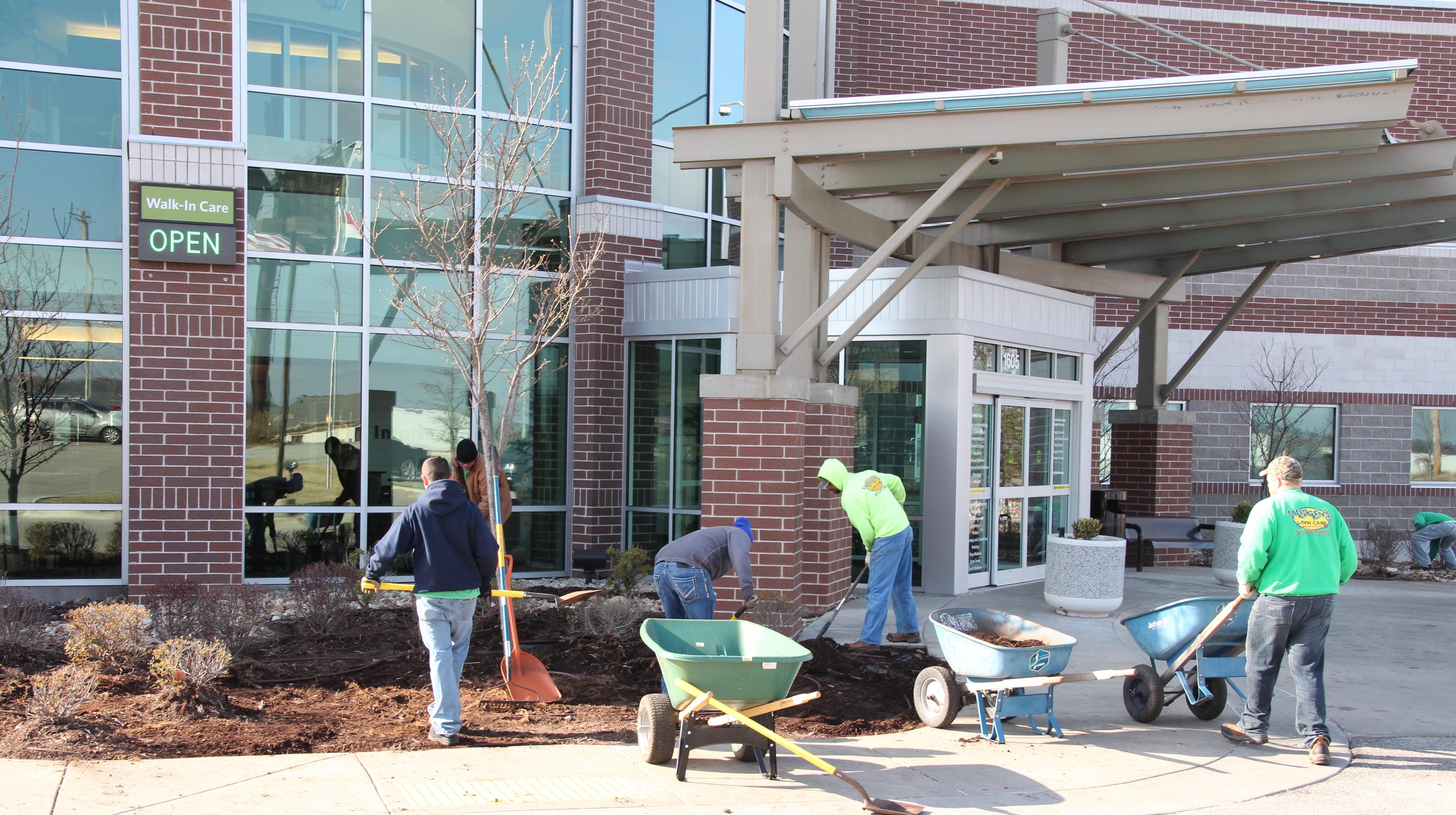 Professional landscape work at Mercy Hospital commercial property