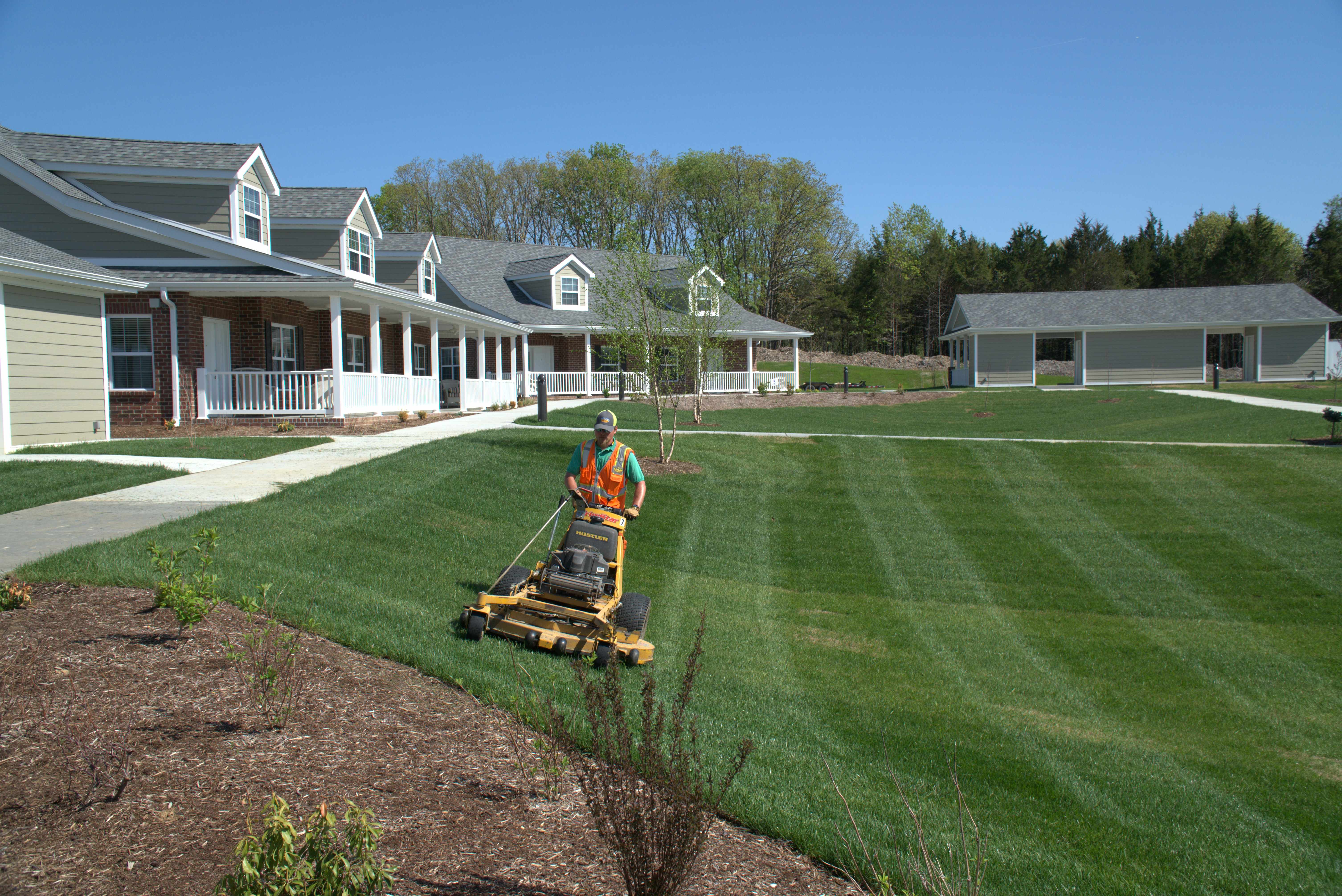 Thick, green commercial lawn showing fertilization results